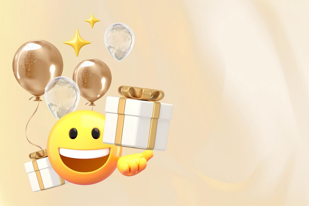 3D emoji birthday beige background