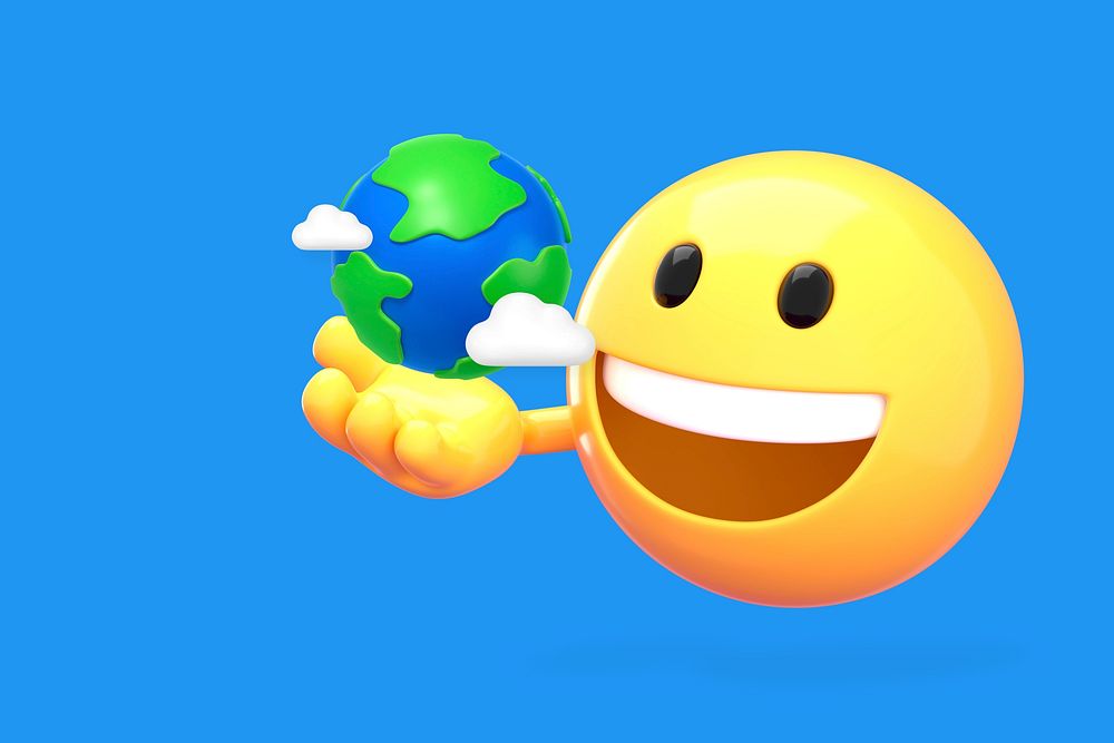 Save planet blue background, 3D emoji design