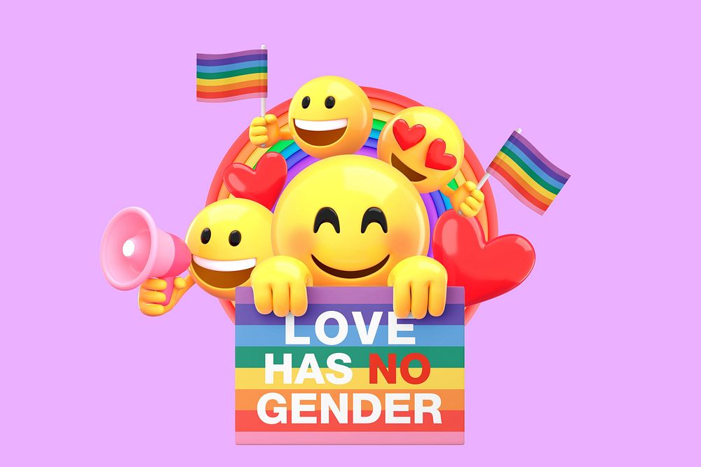 LGBT love background, 3D emoji design