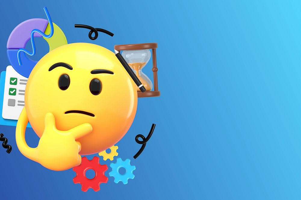 Innovative thinking blue background, 3D emoji design