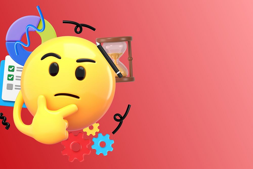 Innovative thinking red background, 3D emoji design
