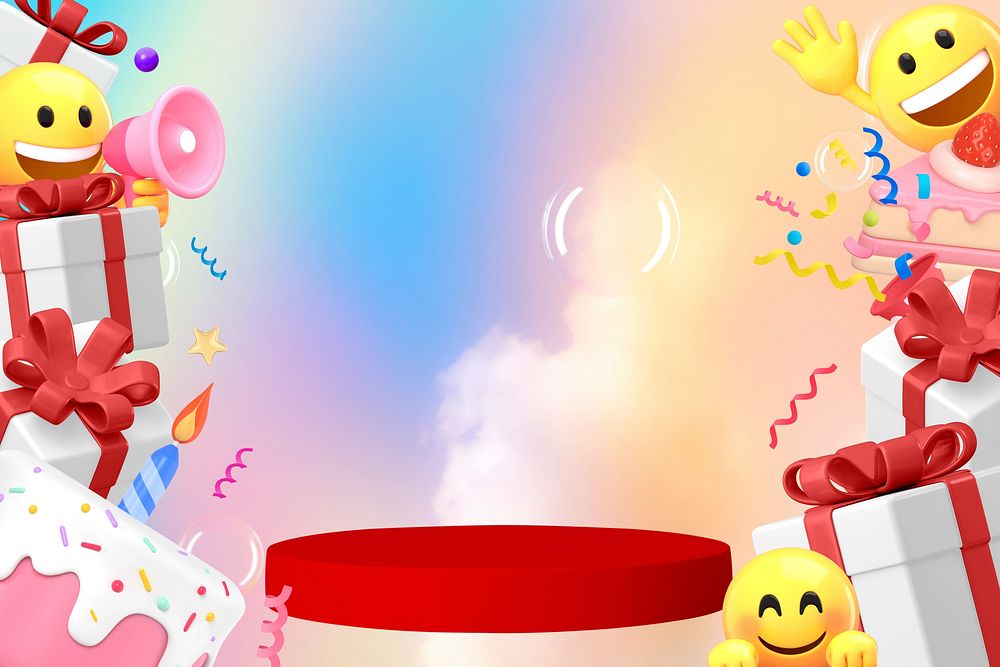 Birthday product backdrop background, 3D emoji design
