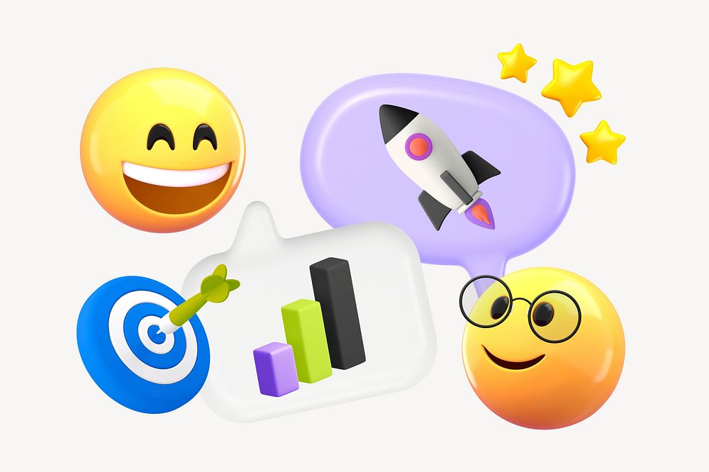 Successful startup business, 3D emoticons remix