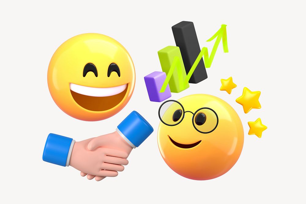 Business partnership handshake, 3D emoticons remix