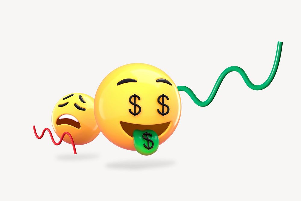 Money-mouth face emoticon, 3D business profit graphic