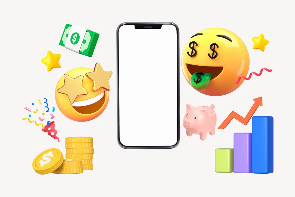 Money-mouth face emoticon phone screen, growing revenue business