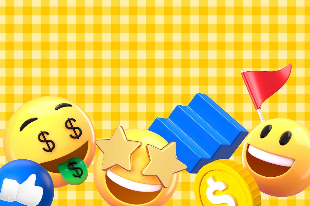 Business success emoticons background, 3D yellow design
