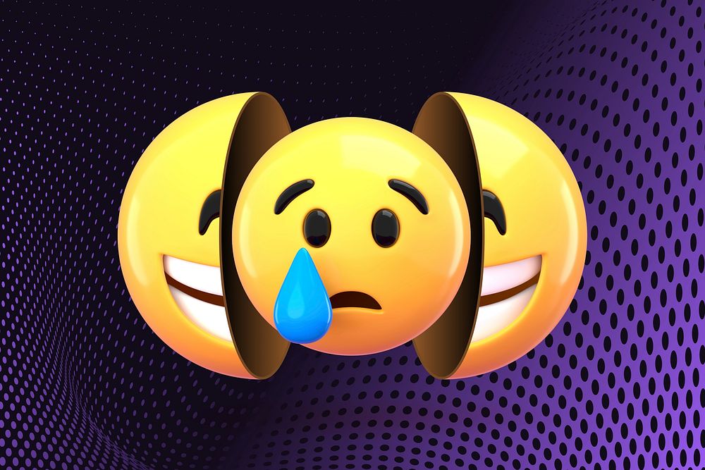 Crying emoticon background, mental health graphic