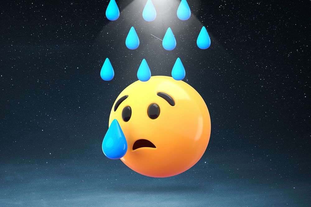 Raining crying emoticon background, weather graphic