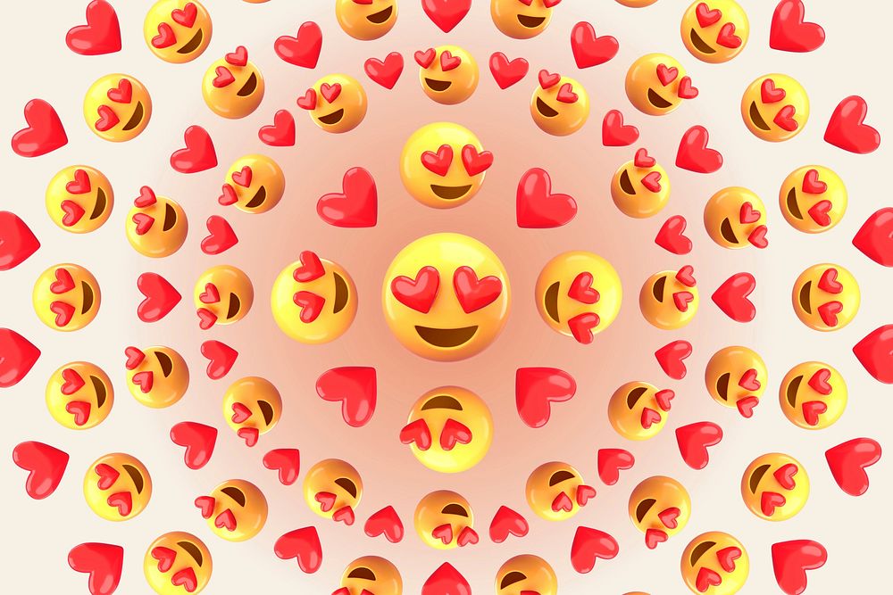 Heart-eyes emoticon pattern background, love concept