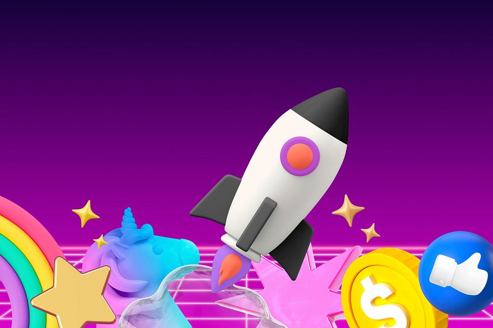 3D space rocket background, purple graphic