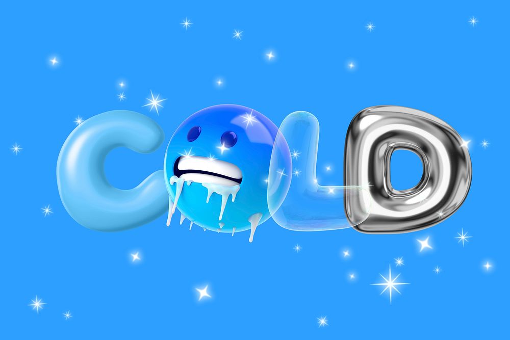 3D cold typography background, freezing emoticon