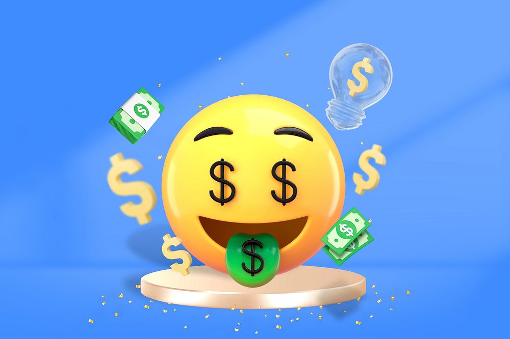 Money-mouth face 3D emoticon, growing revenue business graphic