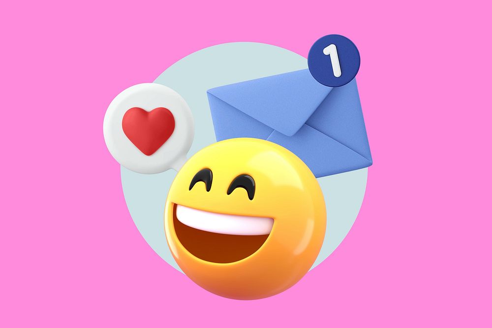 Love messages emoticons background, 3D rendering graphic