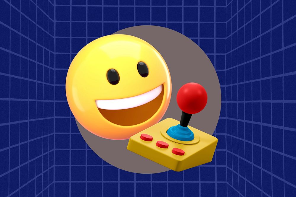 3D gaming emoticon background, blue grid pattern