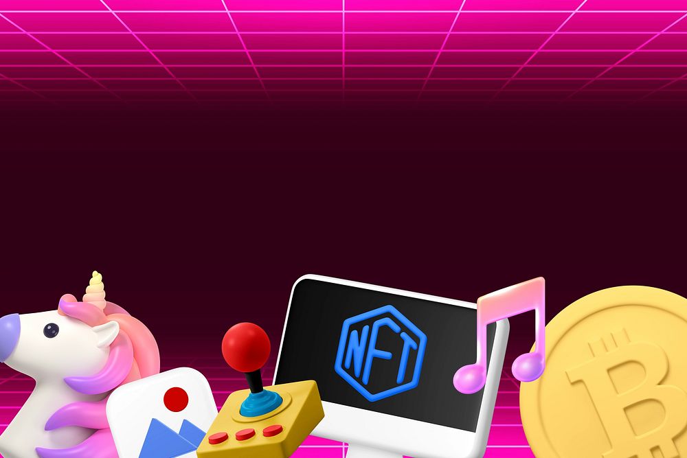 Cute NFT emoticons background, pink 3D rendering graphic