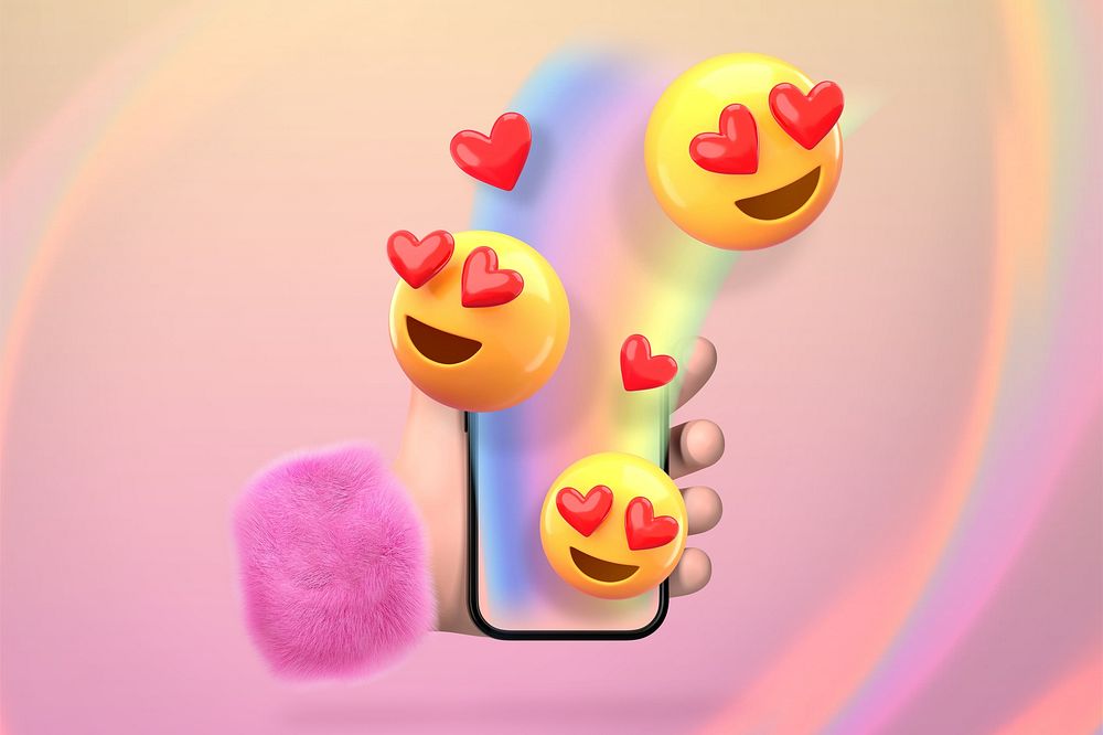 Love messages emoticons background, 3D rendering graphic