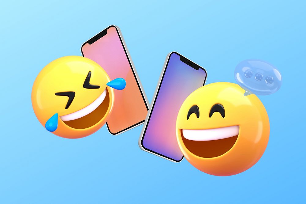 Happy emoticons talking on the phone, blue design