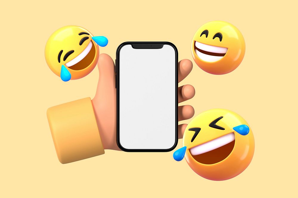 Happy emoticons, blank phone screen with design space