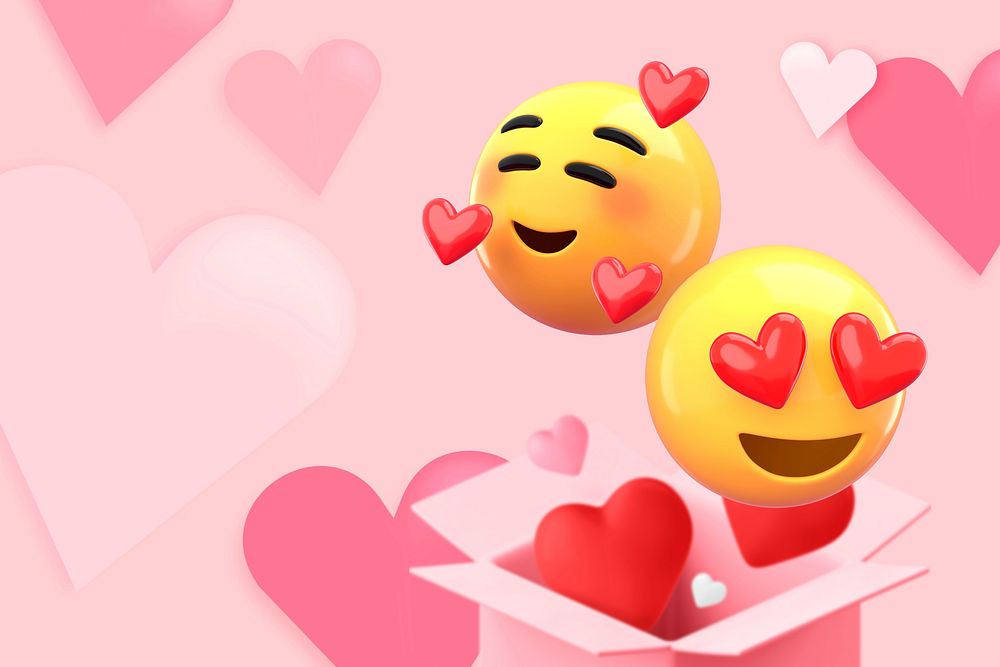 Valentine's gift box background, 3D emoticons