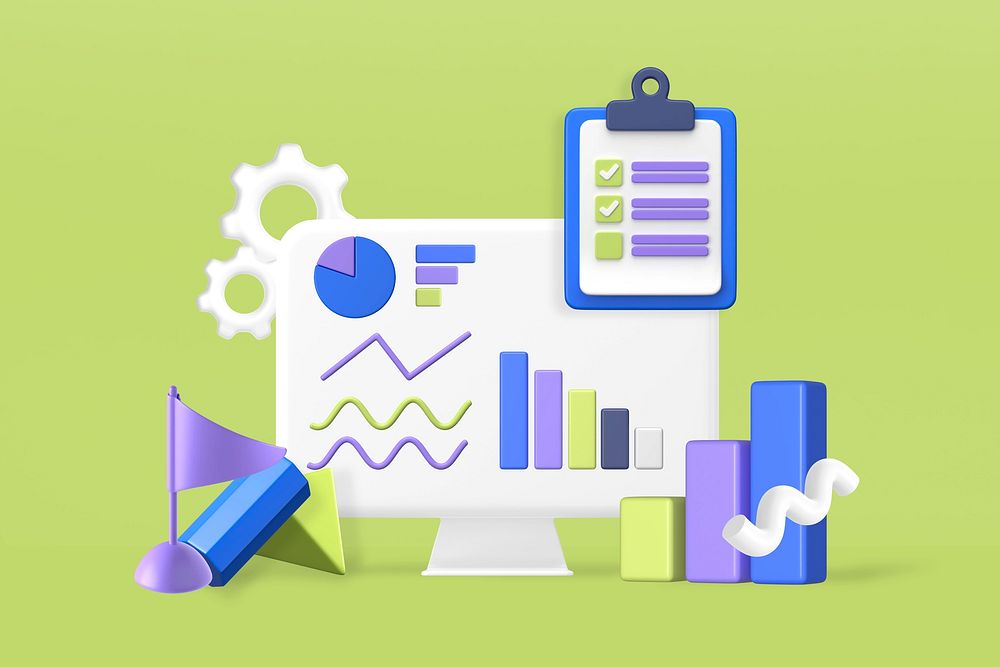 Marketing analytics 3D, green background design