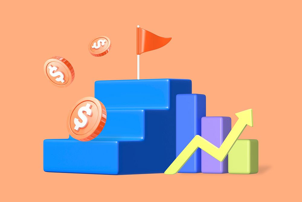 Business profit 3D, orange background design