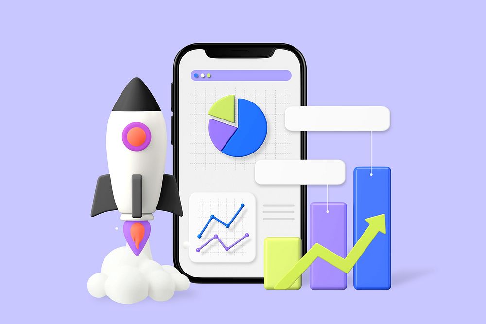 Startup business 3D, purple background design