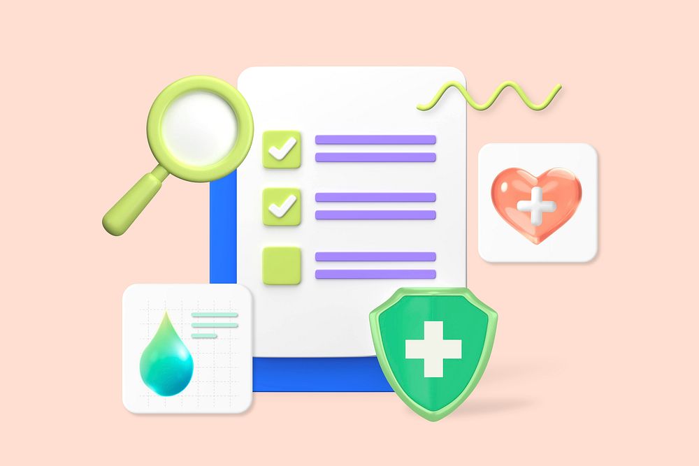 Health checklist 3D, pink background design