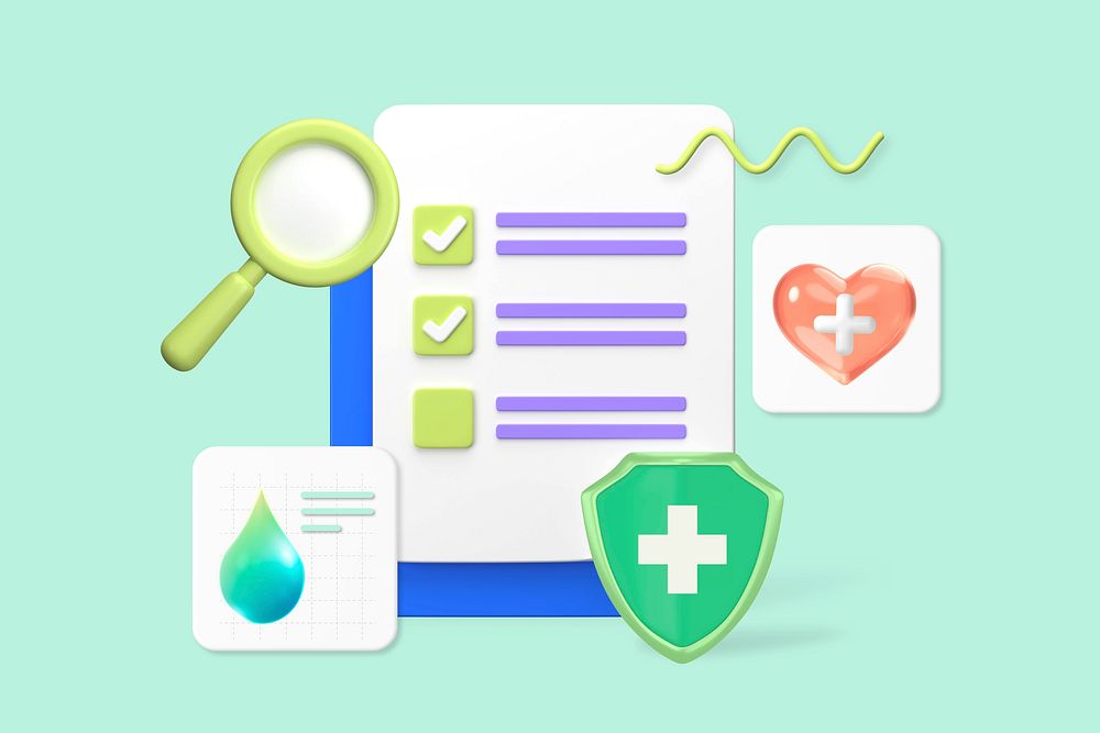 Health checklist 3D, green background design