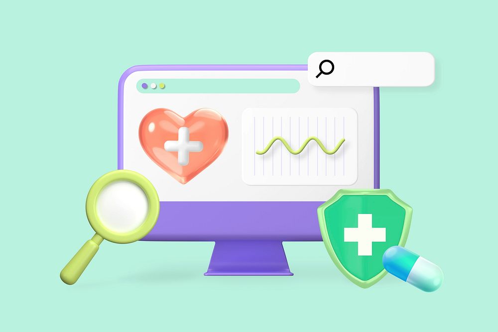 Online healthcare 3D, green background design