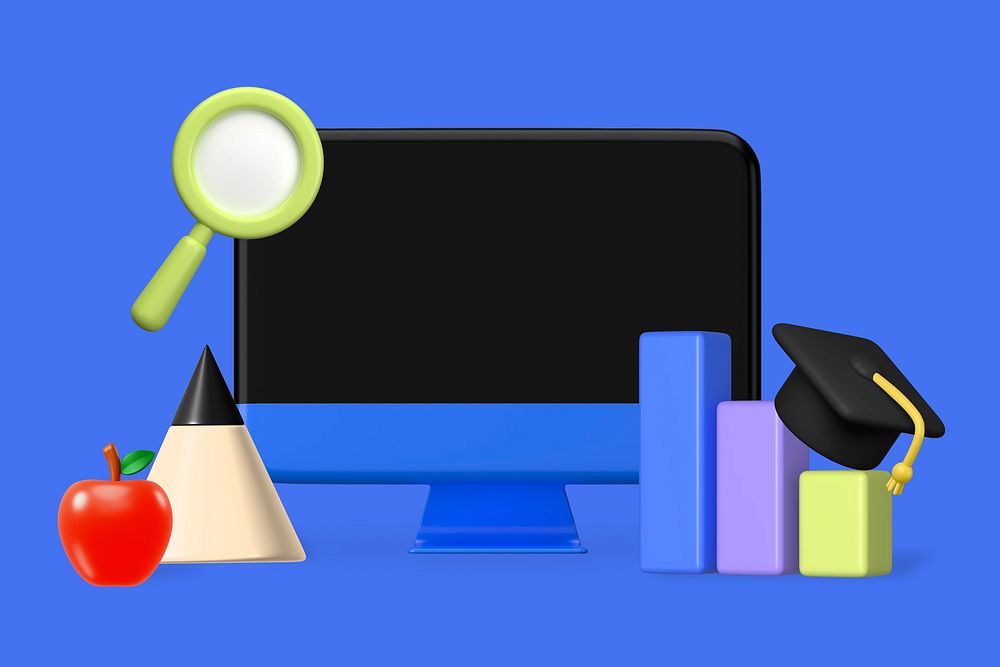 Online education 3D, blue background design
