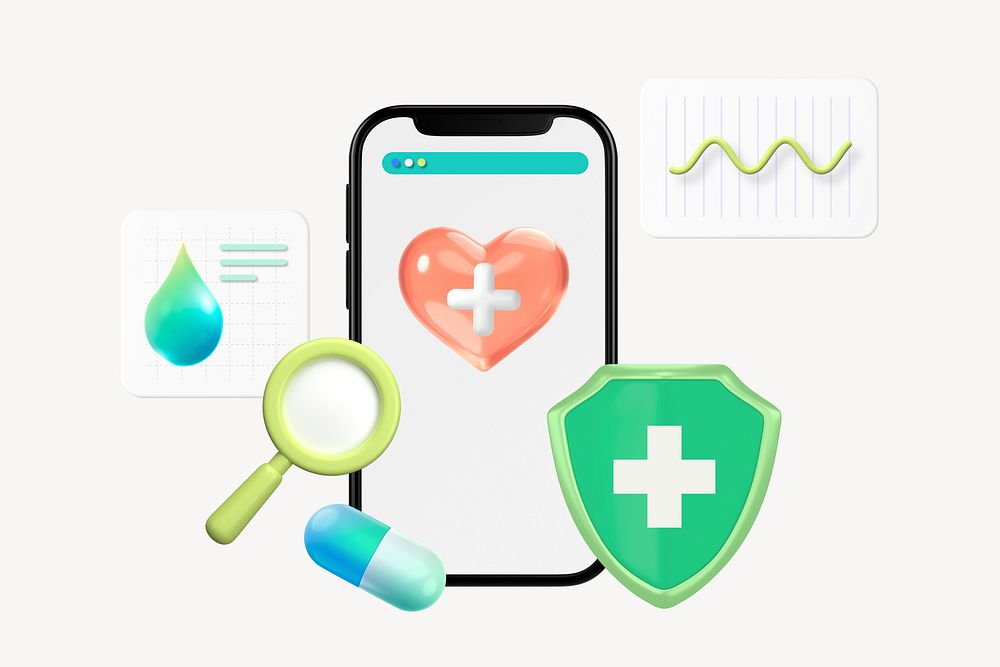 Online healthcare app 3D rendered graphic
