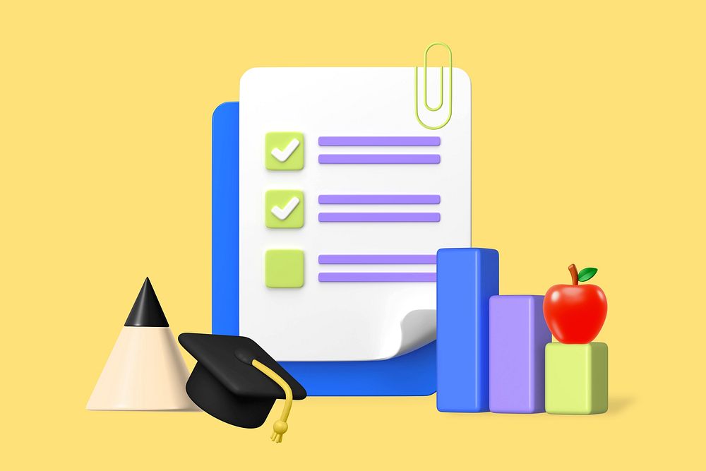 Graduation checklist 3D, yellow background design