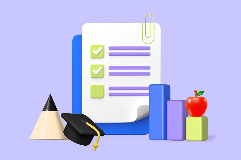 Graduation checklist 3D, purple background design