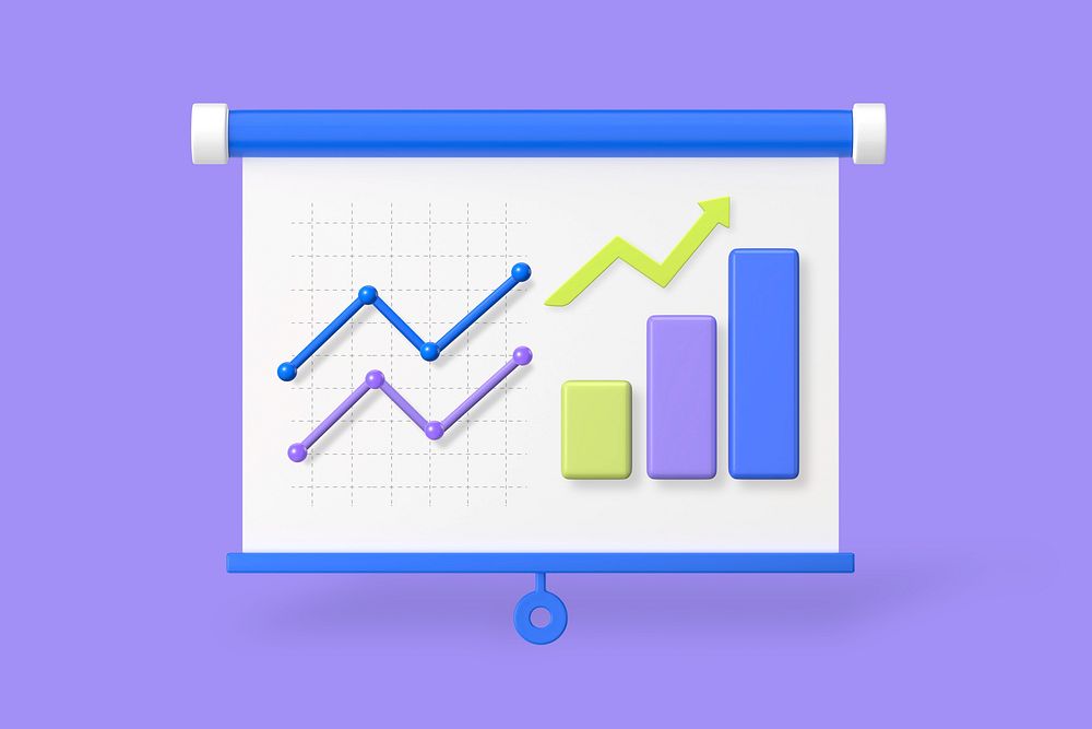 Business analytics 3D, purple background design