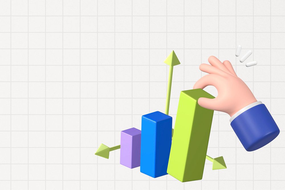 3D successful business background, growing bar charts