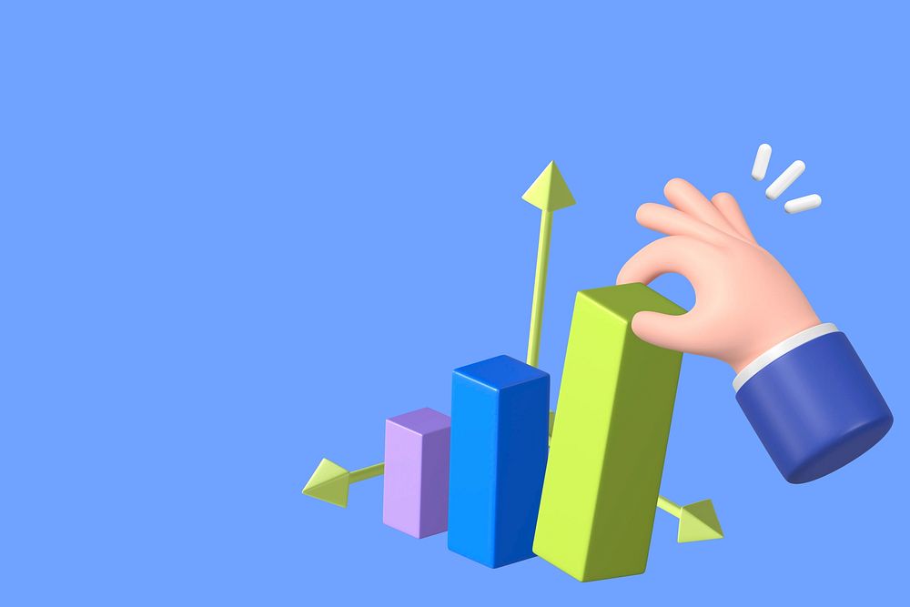 3D successful business background, growing bar charts