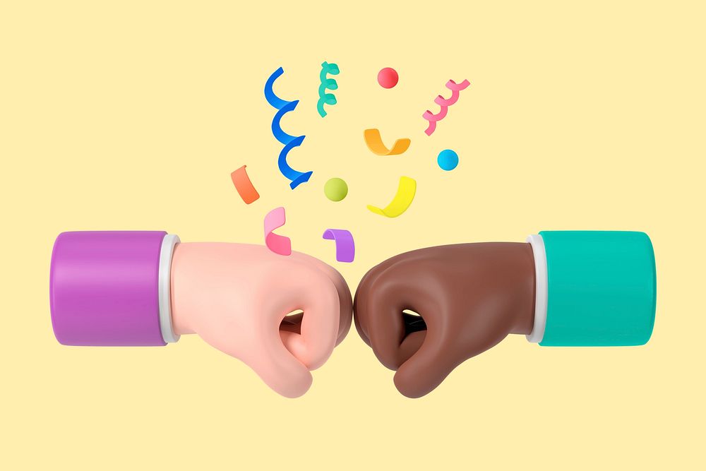 Diverse fist bump background, 3D friendship graphics