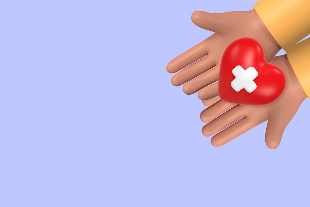 First aid background, 3D hands offering heart