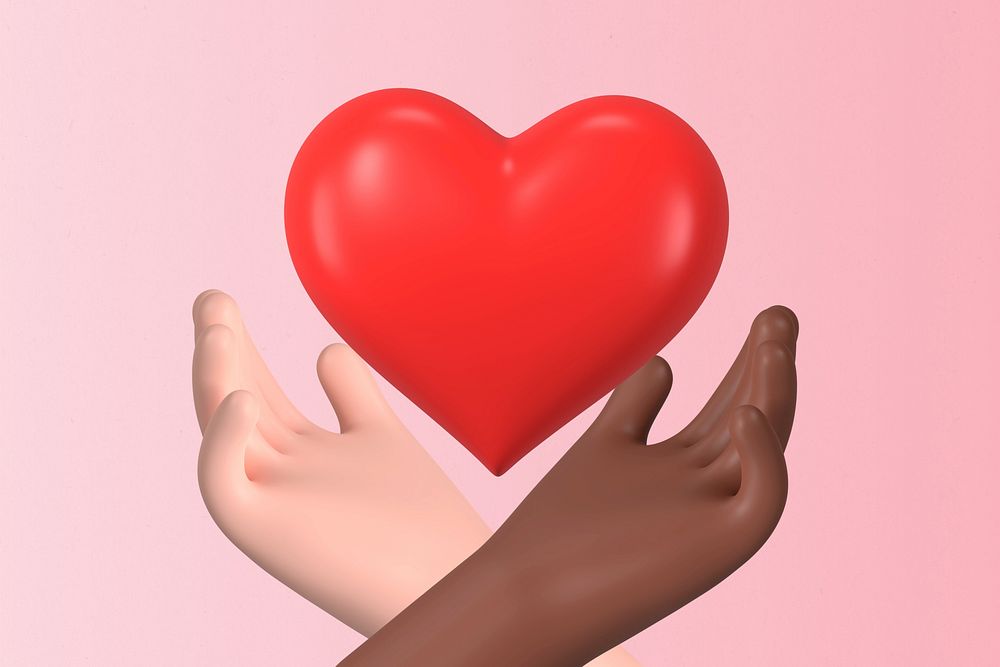 Diverse community 3D background, heart hands illustration