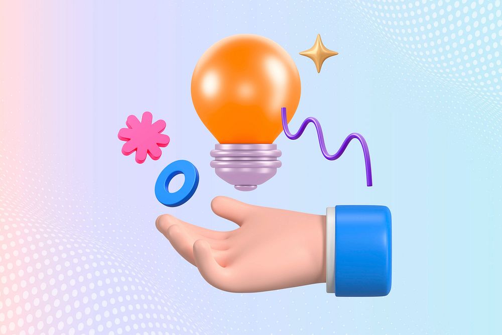 Creative idea, 3D hand presenting light bulb