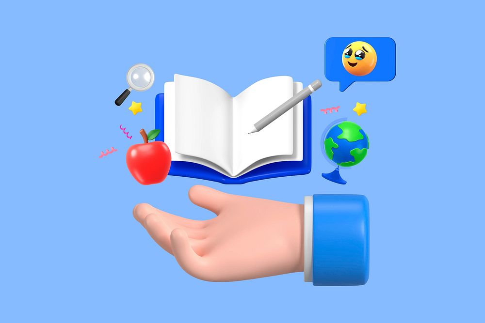 3D education, hand presenting book