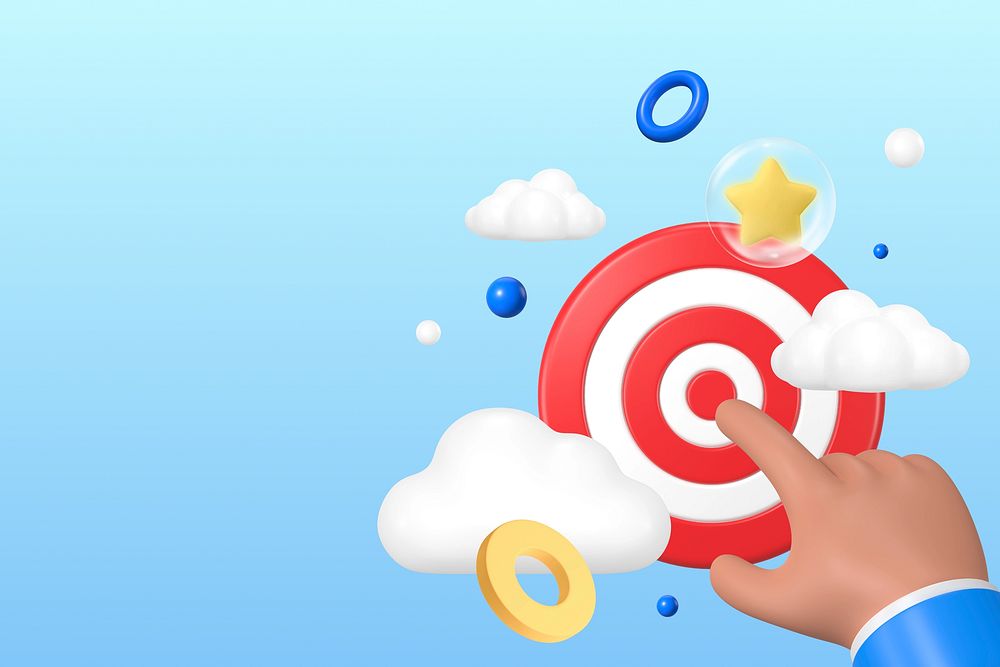 Finger pointing target background, 3D business concept