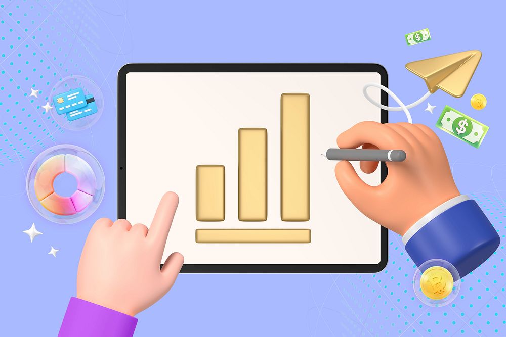 Business growth background, 3D hand drawing bar chart illustration