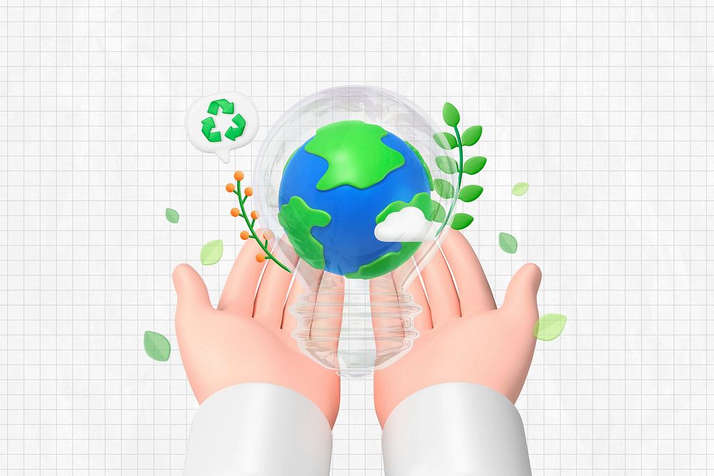 3D sustainable environment background, hands presenting Earth