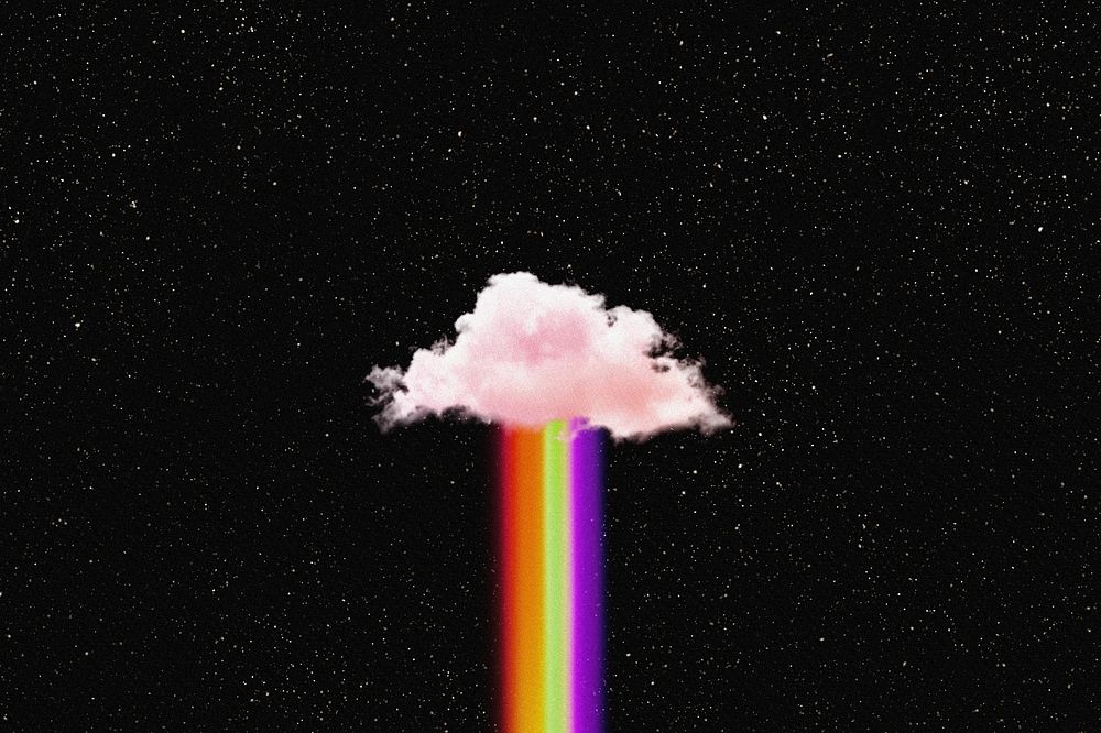 Rainbow cloud, dark sky background