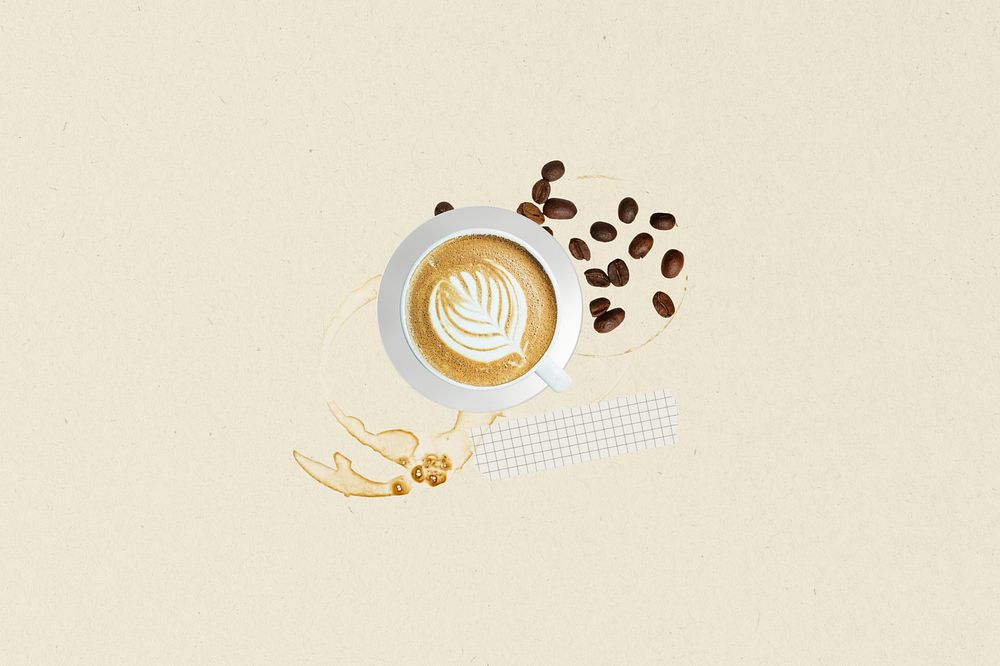 Latte art beige background, coffee design