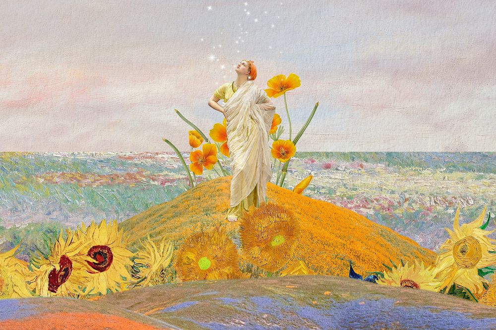 Floral dreamscape background, flower field  remix