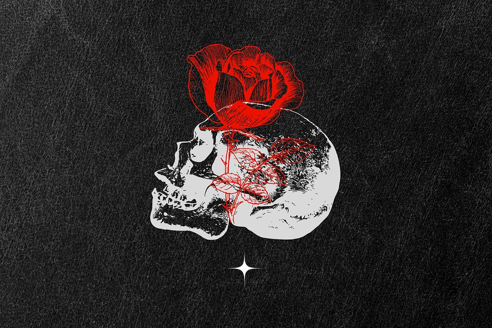 Aesthetic dead love background, rose skull design