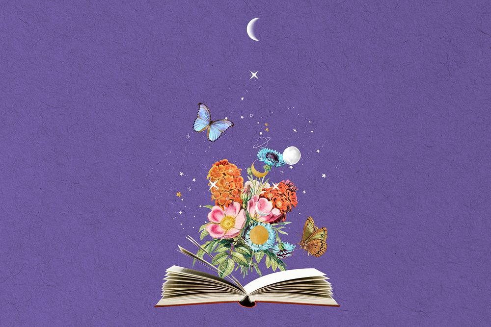 Purple aesthetic floral book background